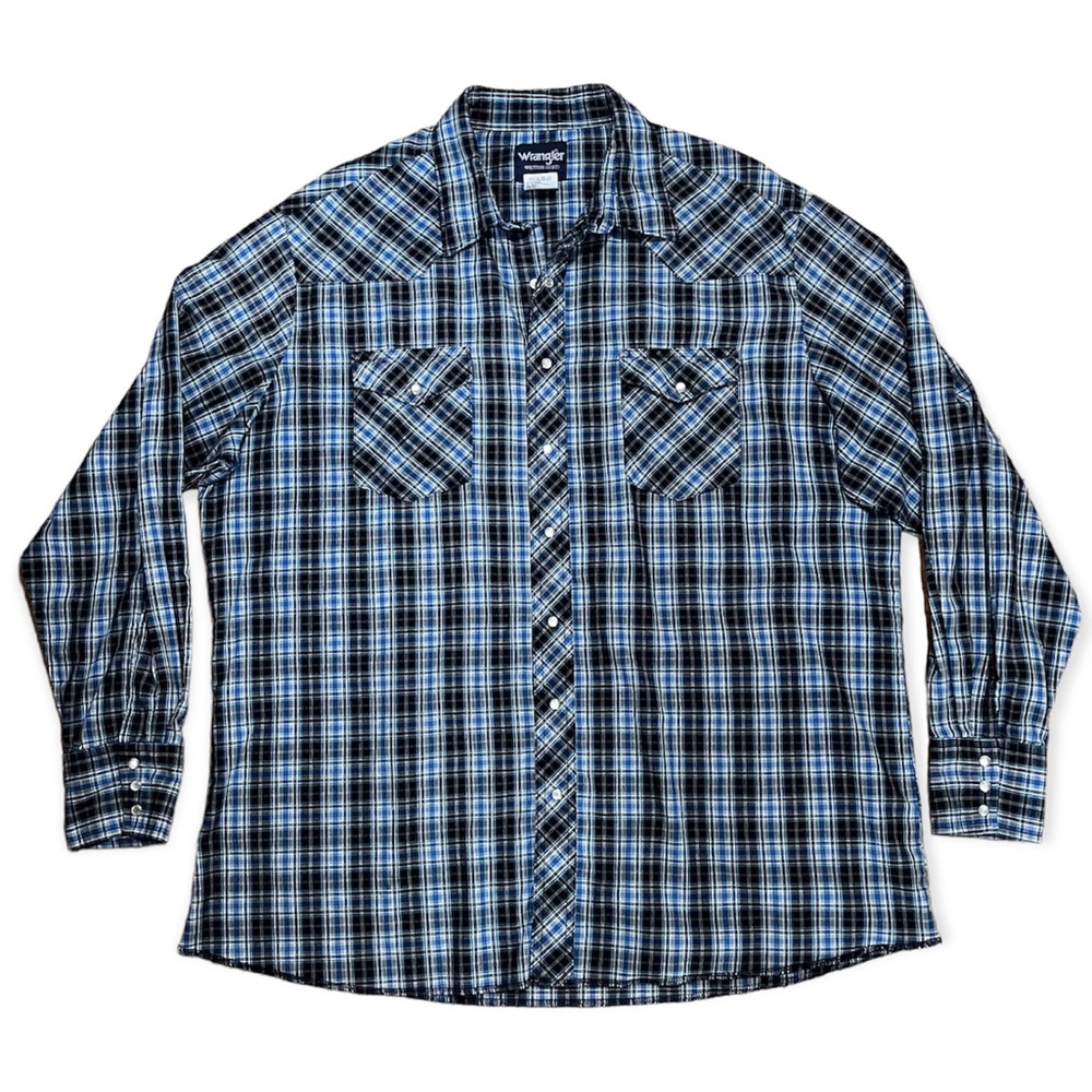 Wrangler Men’s Western Pearl Snap Plaid Long Sleeve Shirt Sz 2X Tall
